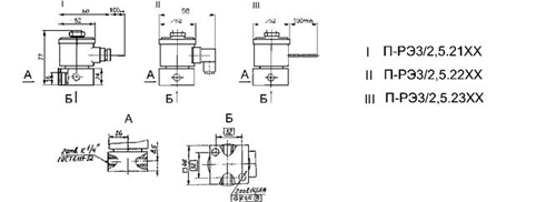 Схема габаритных размеров П-РЭ3/2,5.21ХХ