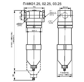 Фильтр П-МК01, 02, 03 габаритная схема