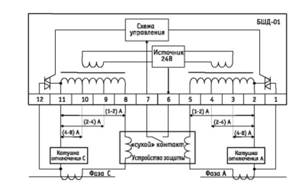 Схема расположения выводов и подключения внешних цепей БШД-01