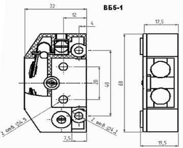 Рис.1. Габаритный чертеж выключателя ВБ-5-1