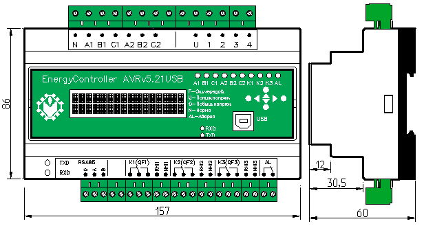 Габаритные размеры контроллера АВР Energy/controller AVR v5.21