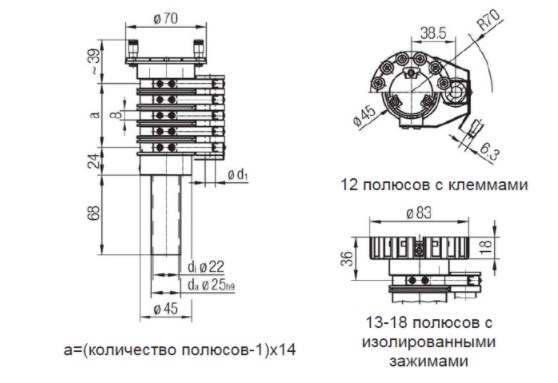 Схема габаритных размеров токосъемника КТ-025