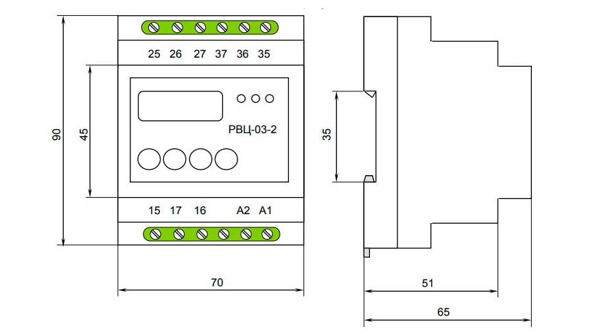 Габаритная схема реле времени РВЦ-03-2