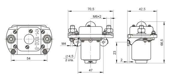 Схема габаритных размеров контактора КМ-100ДВ