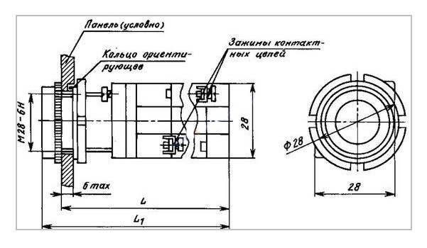 Схема габаритных размеров кнопки КМЕ-4120