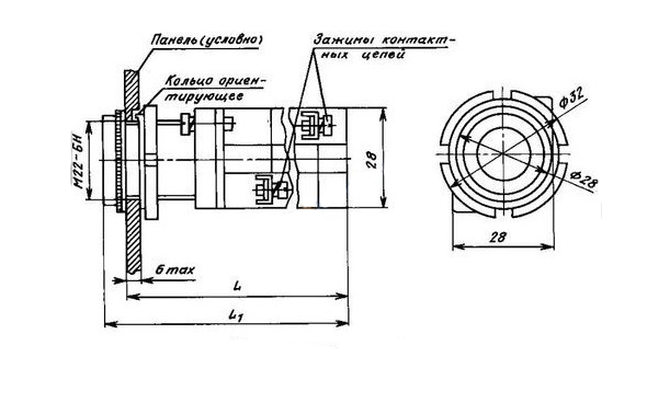Схема габаритных размеров кнопки КМЕ-4511