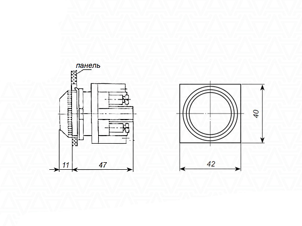 Схема габаритных размеров кнопки КЕ-011