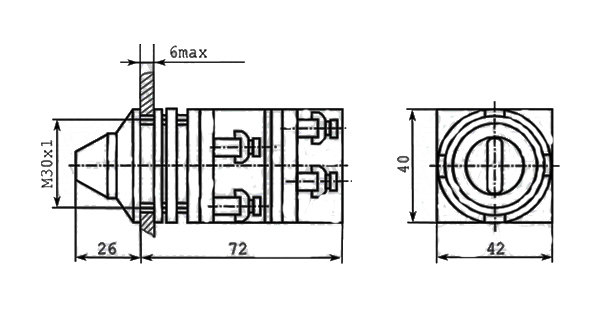 Схема габаритных размеров переключателя ПЕ-032